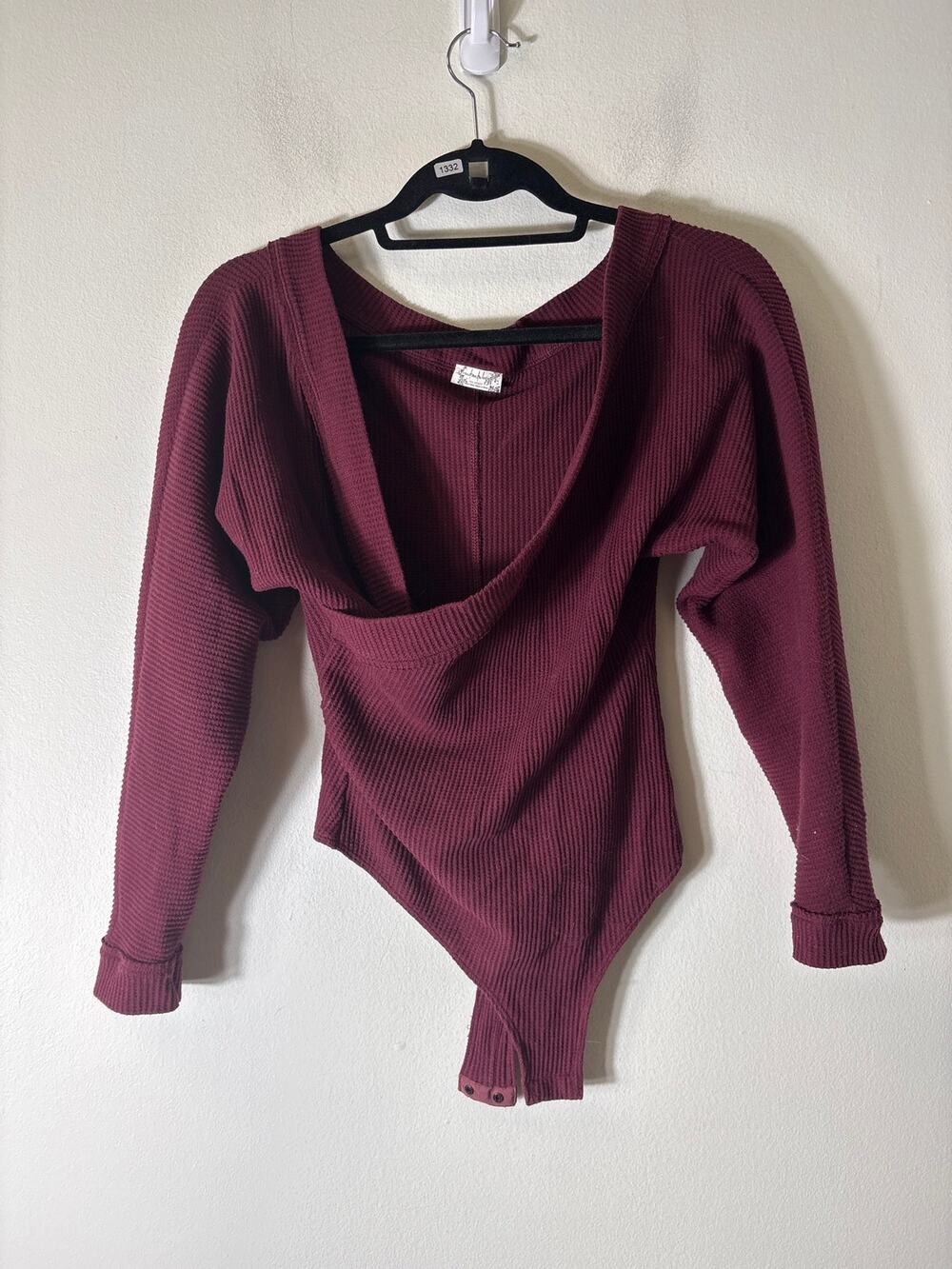 Free People Merlot Waffle Knit Body Suit Sz S